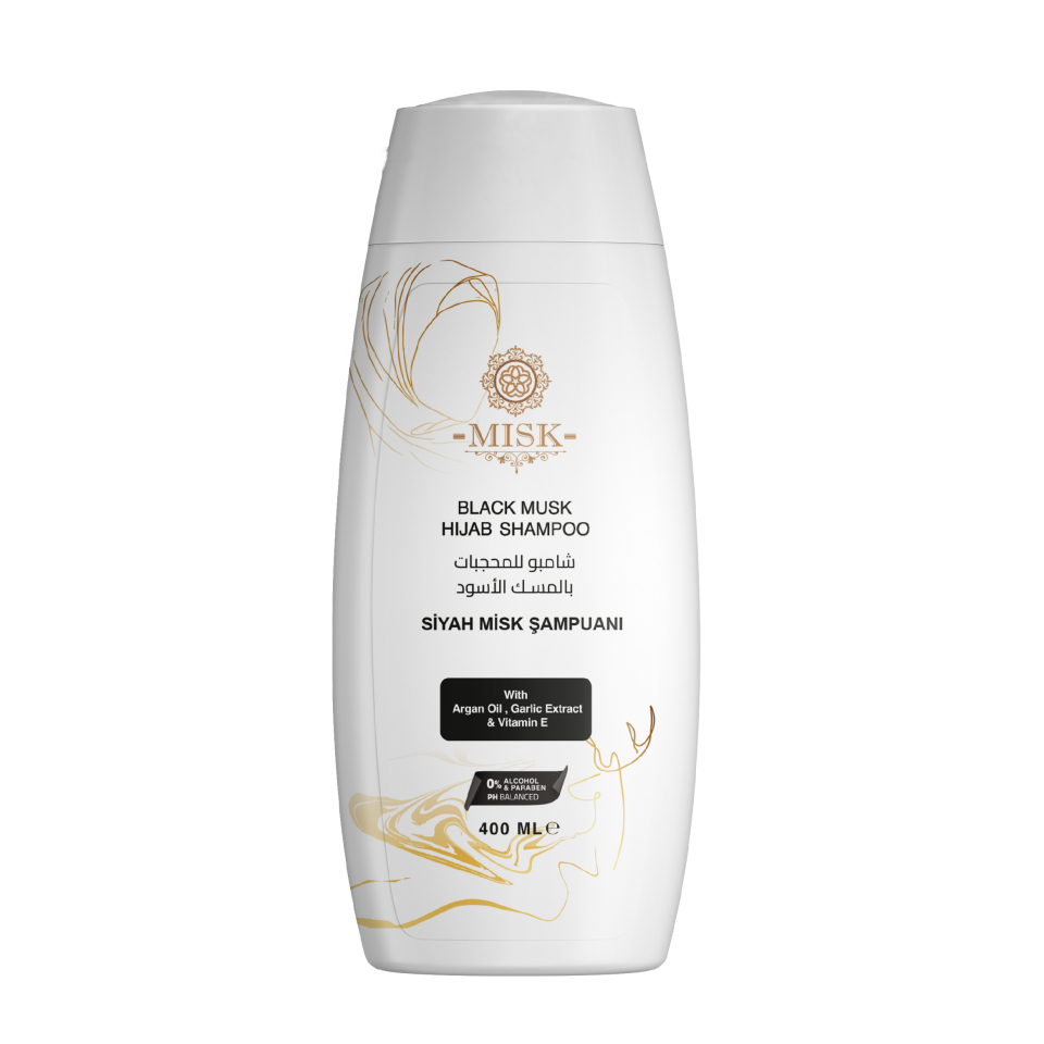 Misk Hijab Şampuan – Argan Yağı, Vitamin E 400 ml | Başörtülü Saç Şampuanı, Besleyici, Nemlendirici Bakım