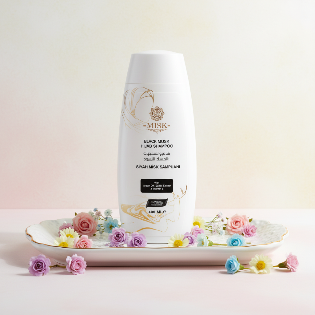 Misk Hijab Şampuan – Argan Yağı, Vitamin E 400 ml | Başörtülü Saç Şampuanı, Besleyici, Nemlendirici Bakım